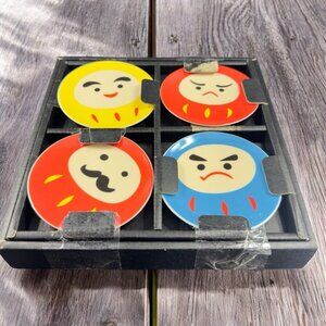 Daruma Mini Face Plate Dish Set of 4 Kaoru Shitaba Porcelain Dishes Plates Jewel